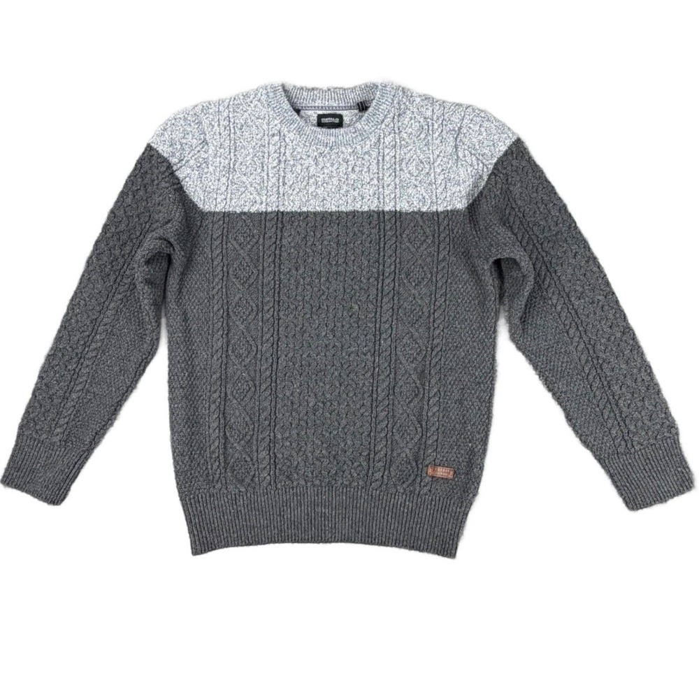 Buffalo David Bitton Men's Size Large Gray Cable Knit Pullover Sweater Crew Neck